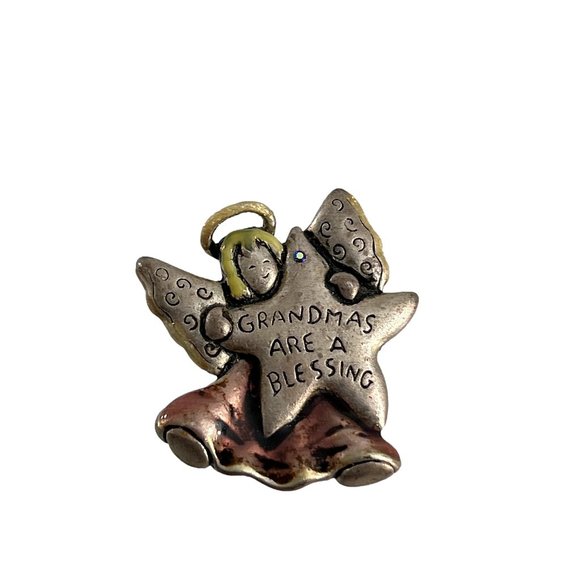 Grandmas are a Blessing Pin Brooch Silver Tone Angel Star Rhinestone 1.5"  Long - Picture 1 of 4